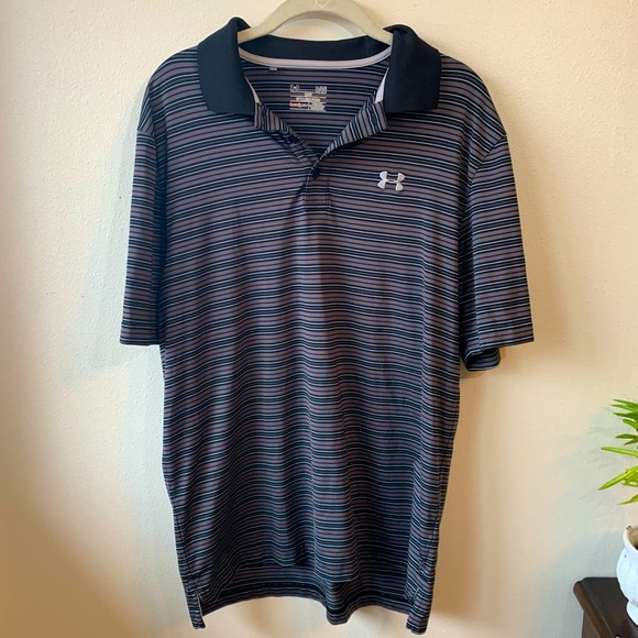 Under Armour Other - Under Armour Men’s HeatGear Large Black Gray Striped Golf Polo